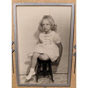Black & White Photo Pouty Girl Frilly Blonde Naughty Jean TriFold Portrait Vtg